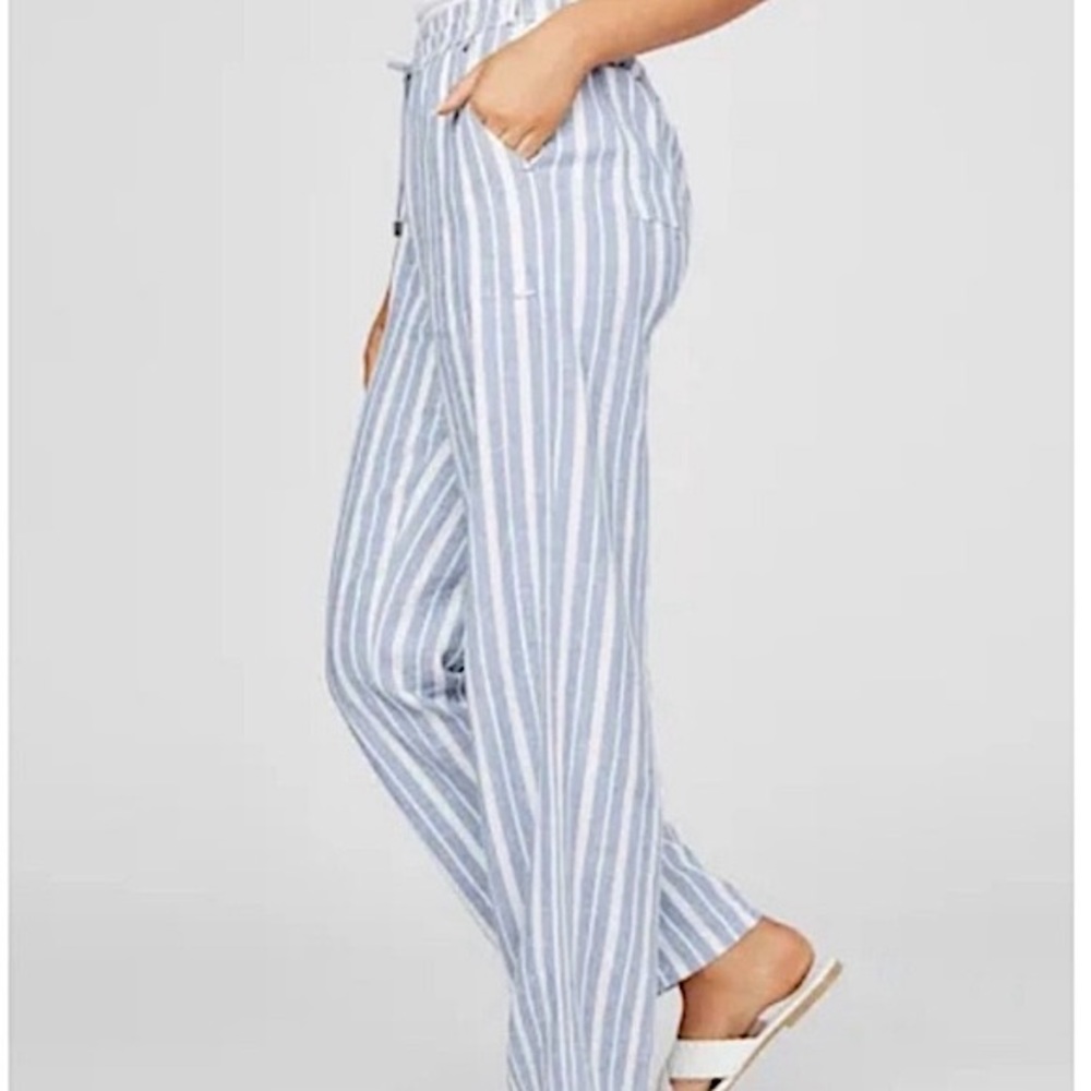 Tahari White Blue Striped Linen Pants